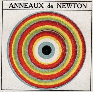 Interferenciák: Isaac Newton (1642-1727) gyűrűi. Névtelen illusztráció 1925-ből. Magángyűjtemény. alkotó: Anonymous Anonymous