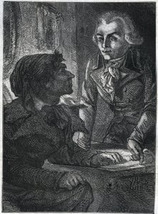 Jean-Paul (Jean Paul) Marat (1743-1793) Robespierre (1758-1794) Maximiliannal. Metszet 1866-ból Adolphe Thiers „Histoire de la Revolution francaise” c. Magángyűjtemény. alkotó: Anonymous Anonymous