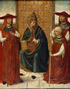 ""Pedro Gonzalez de Mendoza bíboros imádkozik Szent Péter mellett" (Pedro Gonzalez de Mendoza bíboros (1428-1495) imádkozik Szent Péter előtt) Névtelen festmény 1490-1495 Museo del Prado, Madrid alkotó: Anonymous Anonymous