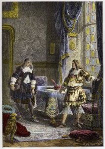 XIV. Lajos elbocsátja Nicolas Fouquet-t – XIV. Lajos felmenti Nicolas Fouquet pénzügyfelügyelőt – metszet a „L’histoire de France tellee a mes grandenfants” című könyvéből – Francois Guizot – 1872-1876 alkotó: Anonymous Anonymous