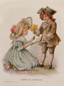 Cowslip Ball készítése, könyvillusztráció, 20. század eleje (színes litográfia) alkotó: Anonymous Anonymous
