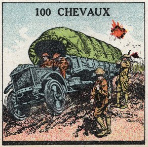 Mechanikus vontatás: katonai teherautó 100 lóerőig. Névtelen illusztráció 1925-ből. Magángyűjtemény. alkotó: Anonymous Anonymous