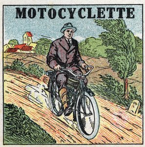 Mechanikus vonóerő: motorkerékpár. 1925 névtelen illusztrációja. Magángyűjtemény. alkotó: Anonymous Anonymous