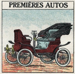 Mechanikus vonóerő: az első benzines autók, amelyeket 1895-ben Panhard és Levassor talált fel. Névtelen illusztráció 1925-ből. Magángyűjtemény. alkotó: Anonymous Anonymous
