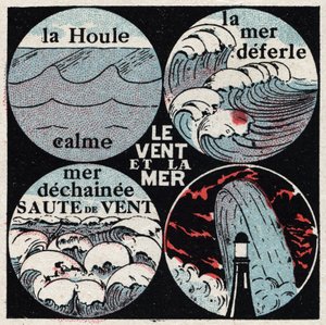 Meteorológia: a szél hatása a tengerre. A nyugodt hullámzás, a tenger deferle, tengeri dechainee, hullám. Névtelen illusztráció 1925-ből. Magángyűjtemény. alkotó: Anonymous Anonymous