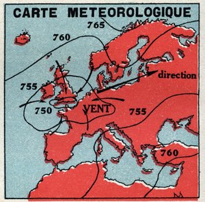 Meteorológia: meteorológiai térkép. 1925 névtelen illusztrációja. Magángyűjtemény. alkotó: Anonymous Anonymous