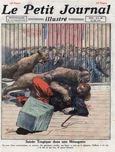 Vegyes: baleset egy menazsériában, egy oroszlán súlyosan megsebesíti a szelídítőt. Az illusztráció a "" Le petit journal"-ból származik, 1921.05.15. Gyűjteményi díj alkotó: Anonymous Anonymous