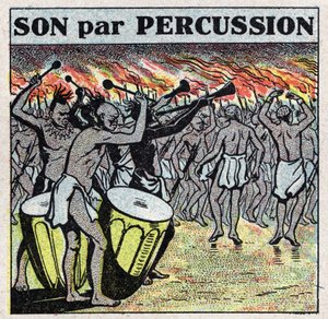 Hangszerek: ütősök egy afrikai faluban. Névtelen illusztráció 1925-ből. Magángyűjtemény. alkotó: Anonymous Anonymous