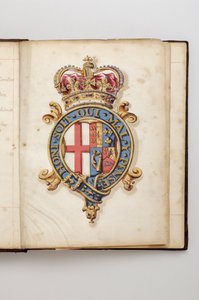 Harisnyakötő rend: Charles Fitzroy, Grafton hercege tulajdonában lévő statútumok – a hanovriaiak királyi karjai 1714-től 1801-ig (akvarell kézirat, XVIII. század kezdete) alkotó: Anonymous Anonymous