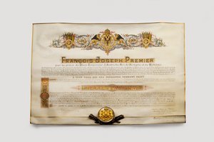 Aranygyapjú rend: Az osztrák aranygyapjú - Pierre Ferdinand (Pierre-Ferdinand) (1874-1948), osztrák főherceg diplomája az Aranygyapjú Rendbe. alkotó: Anonymous Anonymous