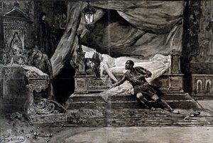 Otello megöli magát Desdemona holtteste közelében. Illusztráció az Otello, Giuseppe Verdi operájának utolsó jelenetéről alkotó: Anonymous Anonymous