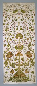Panel egy ágyfüggönykészletből, 1705-25 körül (selyem, aranyfonal és hímzés). alkotó: Anonymous Anonymous
