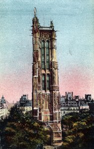 Párizs: a Saint Jacques-torony (Saint-Jacques) 1523-ban valósult meg. 1920-as fénykép Párizs város „művészeti albumában”. Magángyűjtemény. alkotó: Anonymous Anonymous