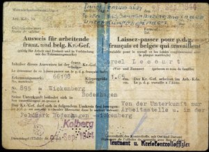 Második világháborús útlevél, dolgozó francia és belga vezérigazgató „útlevele”, 1944.09.25. alkotó: Anonymous Anonymous