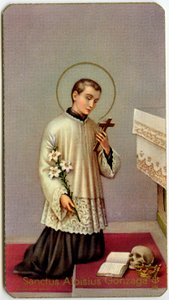 Jámbor kép: Aloysius Gonzaga a keresztet imádja (nyomtatás) alkotó: Anonymous Anonymous