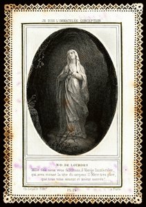 Jámbor kép: „” Notre Dame de Lourdes”” Dentelee kártya. 19. század. Magángyűjtemény alkotó: Anonymous Anonymous