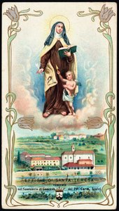 Jámbor kép: „” Jézus Szent Teréz vagy Avila (1515-1582), spanyol misztikus és karmelita ábrázolása”” Kromolitográfia. Magángyűjtemény alkotó: Anonymous Anonymous