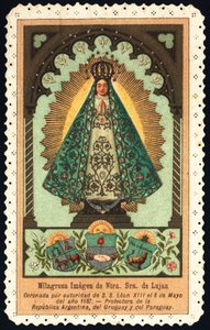 Jámbor kép: Lujan Nuestra Senora (Miasszonyunk), Argentína, Paraguay és Uruguay védelmezőjének „” ábrázolása”” Dentelee kártya magángyűjtemény alkotó: Anonymous Anonymous