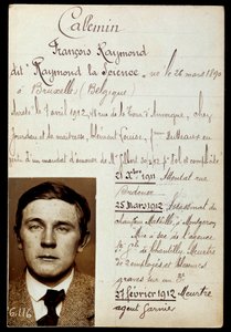 Raymond Callemin, Raymond la Science (1890-1913), Jules Bonnot (egy Bonnot-együttes) bűntársának rendőrségi lapja a bűneinek listájával alkotó: Anonymous Anonymous