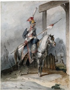 A Francia Császári Gárda lengyel chevaulegerje - Anonymous - kb 1808 - Akvarell papíron - 20,6x16,2 - Magángyűjtemény alkotó: Anonymous Anonymous