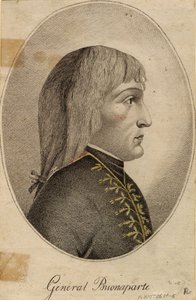 ""Bonaparte Napóleon tábornok (1769-1821) portréja"" Névtelen metszet 1796 Méret: 19,2x12,5 cm Magángyűjtemény alkotó: Anonymous Anonymous