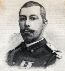 Antoine Mizon (1853-1899) francia felfedező Afrikában portréja. Metszet a „Le Peute Parisien”-ben alkotó: Anonymous Anonymous