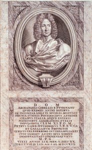 Arcangelo Corelli (1653-1713) olasz zeneszerző és hegedűművész portréja, metszet. 18. századi milánói magángyűjtemény alkotó: Anonymous Anonymous