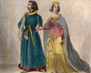 Charlotte de Savoie (1441-1483) francia királynő portréja XI. francia Lajossal, akit a Megfontolt (1423-1483) néven ismernek. Metszet 1859-ből a „” Le Monde-ban. Minden nép története a legtávolabbi időktől napjainkig”. M. E. de Lostalot-Bachoue. alkotó: Anonymous Anonymous