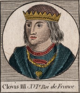 III. Klovisz, a frankok királyának portréja 691-től 695-ig – III. KLOVISZ Neustria és Ausztrália meroving királya – metszet az „Instruction sur l