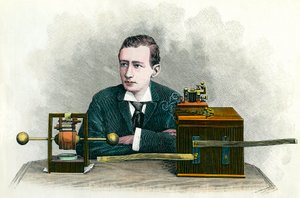 Guglielmo Marconi (1874-1937) olasz fizikus, a távíró feltalálója portréja. Metszet 1900 körül Magángyűjtemény alkotó: Anonymous Anonymous
