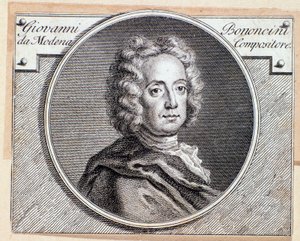 Giovanni Battista Bononcini olasz barokk zeneszerző és csellóművész portréja (metszet. XVIII. század) alkotó: Anonymous Anonymous