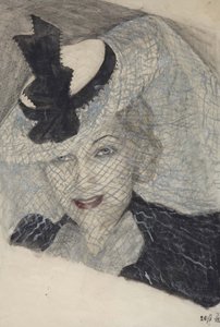 Lyubov Orlova színésznő portréja - Lioubov Petrovna Orlova (1902-1975) - Anonymous. Akvarell, gouache, fehér színű, tinta papírra alkotó: Anonymous Anonymous