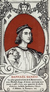 Rafael olasz reneszánsz festő (Raffaello Sanzio 1483-1520) portréja. Metszet 1914-ből. Magángyűjtemény. alkotó: Anonymous Anonymous