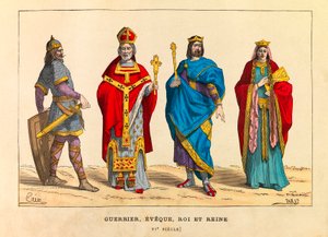 Harcos, eve, király és királyné portréi és jelmezei a 6. században, metszet - magángyűjtemény alkotó: Anonymous Anonymous