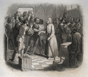 Flue-i Szent Miklós (Nicholas) vagy Klaus testvér (1417-1487), egy svájci remete, aki kibékíti a polgárháborút kirobbantó svájci konföderációit. Metszet 1846-ból „A szentek élete” c. Magángyűjtemény. alkotó: Anonymous Anonymous