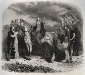 Saint Radegonde (Radegonde de Poitiers, 519-587) felgyújtott egy paiai templomot, és a gallokat keresztény vallásra térítette. Metszet 1846-ból „A szentek élete” c. Magángyűjtemény. alkotó: Anonymous Anonymous