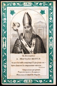 Szent protais, Milánói eveque Jámbor kép. Képeslap. 20. század eleje. Magángyűjtemény alkotó: Anonymous Anonymous