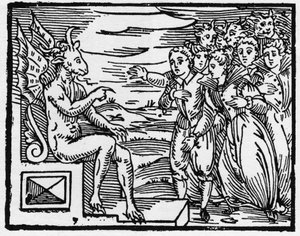A Sátán paktumot követel az új varázslóktól – „Compendium Maleficarum”, a boszorkányokkal, gonoszságaikkal és csalásaikkal foglalkozik Francesco Maria Guazzo vagy Guaccio vagy Guaccius (15? -16??) 1608 Magángyűjtemény alkotó: Anonymous Anonymous