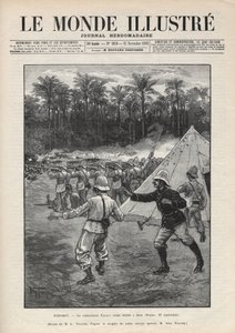 Második dahomeyi háború (1892-1894): Faurax francia parancsnok meghalt a dogbai csata során 1892. szeptember 19-én Dahomeyben (ma Benin). Egy újság. Metszet az 1892-es „Le monde illustree”-ben. Magángyűjtemény. alkotó: Anonymous Anonymous