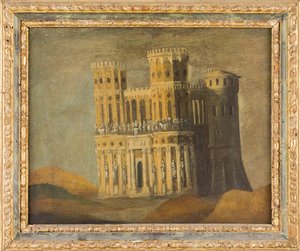 Souvenir imaginaire de Castel Nuovo – Képzeletbeli visszaemlékezés Maschio Angioino-ra, Nome, Francois de (1593-1630 után). Olaj, vászon, 17. század első harmada. Mérete: 27,5x34 cm. Magángyűjtemény alkotó: Anonymous Anonymous