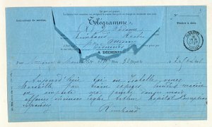 Távirat Rimbaud-tól édesanyjának, Marseille-nek, május 22-én alkotó: Anonymous Anonymous