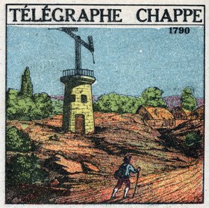 Távíró: Claude Chappe (1765-1805) távírója 1790-ben. Névtelen illusztráció 1925-ből. Magángyűjtemény. alkotó: Anonymous Anonymous