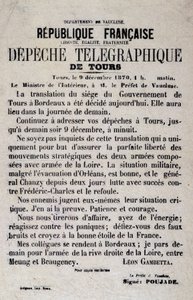 Léon Gambetta 1870. szeptember 12-i Tours távirati hírei. alkotó: Anonymous Anonymous