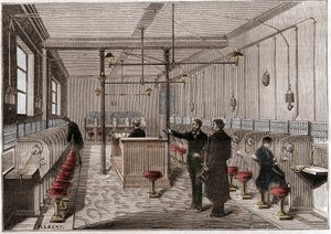 Az Edison Gower-Bell távközlési rendszer szerint épített telefonközpont - az első központi telefon Párizsban 1879-ben - az amerikai Frederick Gower rendszere - "" La nature" metszet, 1880. alkotó: Anonymous Anonymous