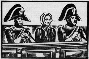 A Henriette Cornier-ügy, amelyet egy csecsemő meggyilkolásáért folyó perben a lelátón képviseltek, munkaadói közelében 1825 novemberében. Az illusztráció a „Le petit Journal illustrious” 1931-ből származik alkotó: Anonymous Anonymous