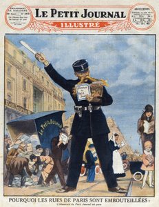 A párizsi lakosság kihasználta a szállító teherautót, és egy rendőr elfoglalta az Almanachot, ahelyett, hogy a „Le petit Journal illustré”-ból keringett volna. alkotó: Anonymous Anonymous