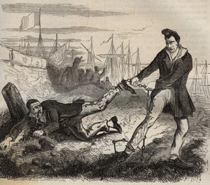 Az erő legnagyobb gyötrelme az, hogy rossz társnak lenni. Harc két fogoly között, amelyeket ugyanaz a lánc köt össze. Bagne de Rochefort a XIX. Pierre Zaccone (1817-1895) metszet a „Börtönök története létrehozásuktól napjainkig” című könyvébe (1877) alkotó: Anonymous Anonymous