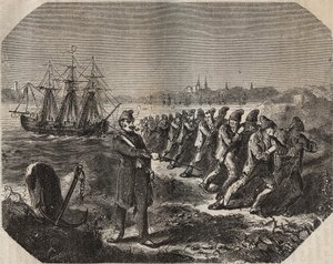 A cordelle (nagy fáradtság alkotása) a bagne de Rochefortban a XIX. Pierre Zaccone (1817-1895) „A börtönök története létrehozásuktól napjainkig” metszetébe (1877) (Colonia Penale - Büntetés-végrehajtási telep) alkotó: Anonymous Anonymous
