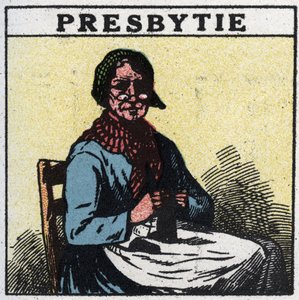 Szem: presbyopiaban szenvedő személy. Névtelen illusztráció 1925-ből. Magángyűjtemény. alkotó: Anonymous Anonymous