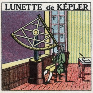 Az első optikai műszerek: Johannes Kepler (Keppler) (1571-1630) csillagászati előlapja 1615 körül. Névtelen illusztráció 1925-ből. Magángyűjtemény. alkotó: Anonymous Anonymous
